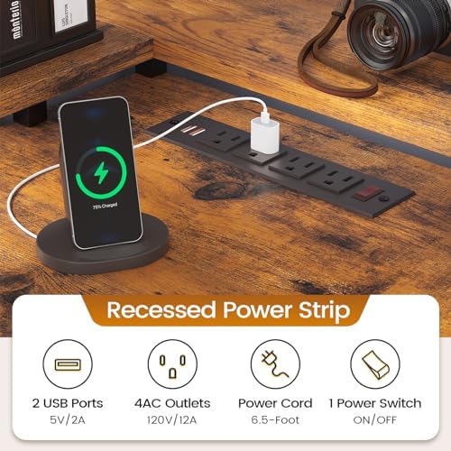 L Shaped Desk with 6 Drawer  108" Home Office Desk with File Drawer