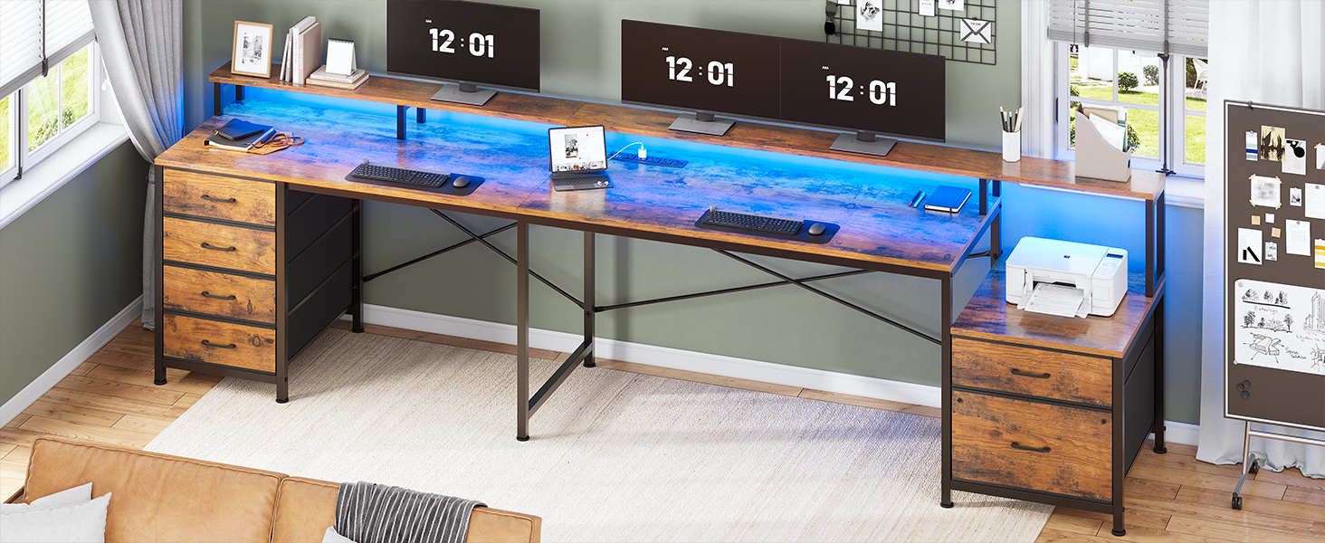 L Shaped Desk with 6 Drawer  108" Home Office Desk with File Drawer