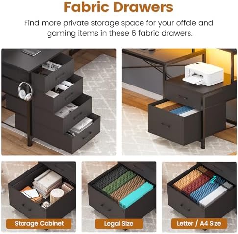 L Shaped Desk with 6 Drawer  108" Home Office Desk with File Drawer