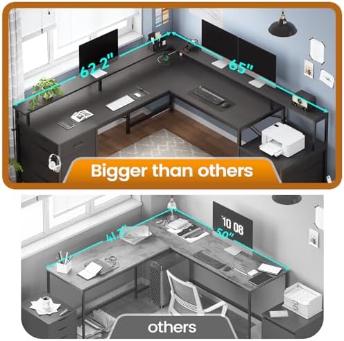 L Shaped Desk with 6 Drawer  108" Home Office Desk with File Drawer