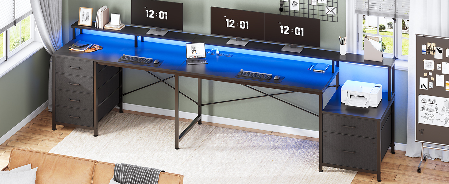 L Shaped Desk with 6 Drawer  108" Home Office Desk with File Drawer