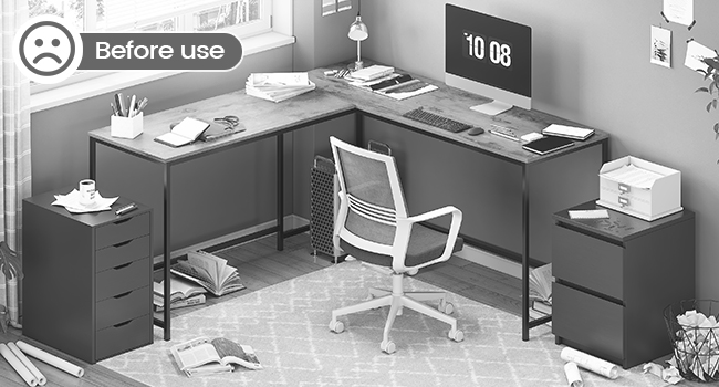 L Shaped Desk with 6 Drawer  108" Home Office Desk with File Drawer