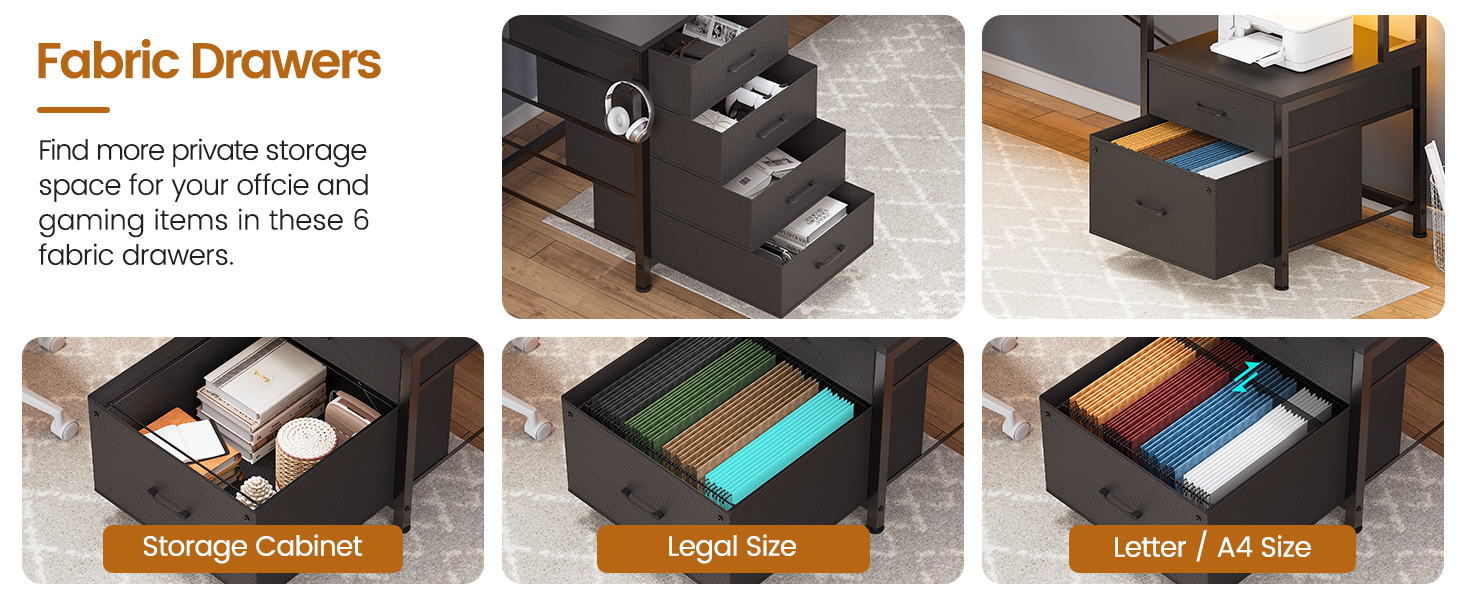 L Shaped Desk with 6 Drawer  108" Home Office Desk with File Drawer