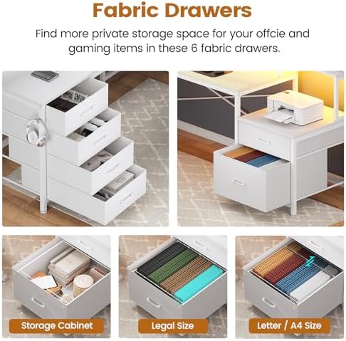 L Shaped Desk with 6 Drawer  108" Home Office Desk with File Drawer