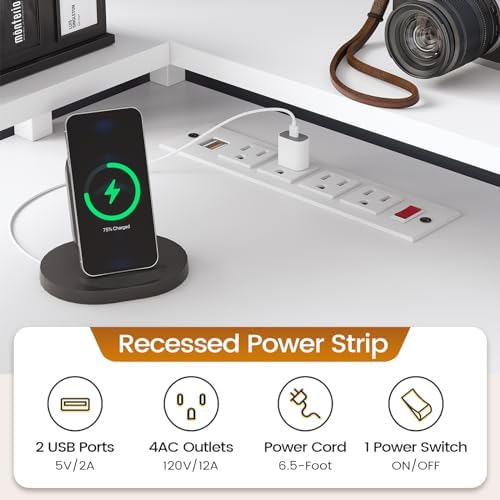 L Shaped Desk with 6 Drawer  108" Home Office Desk with File Drawer