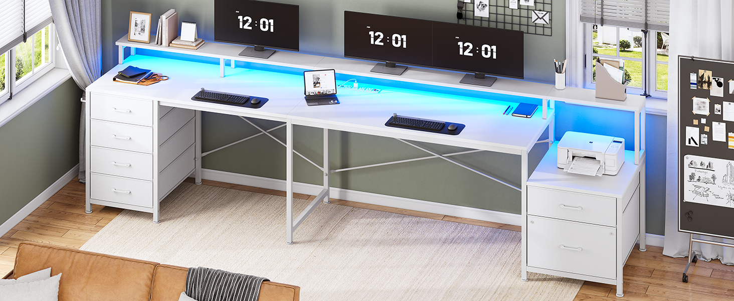 L Shaped Desk with 6 Drawer  108" Home Office Desk with File Drawer