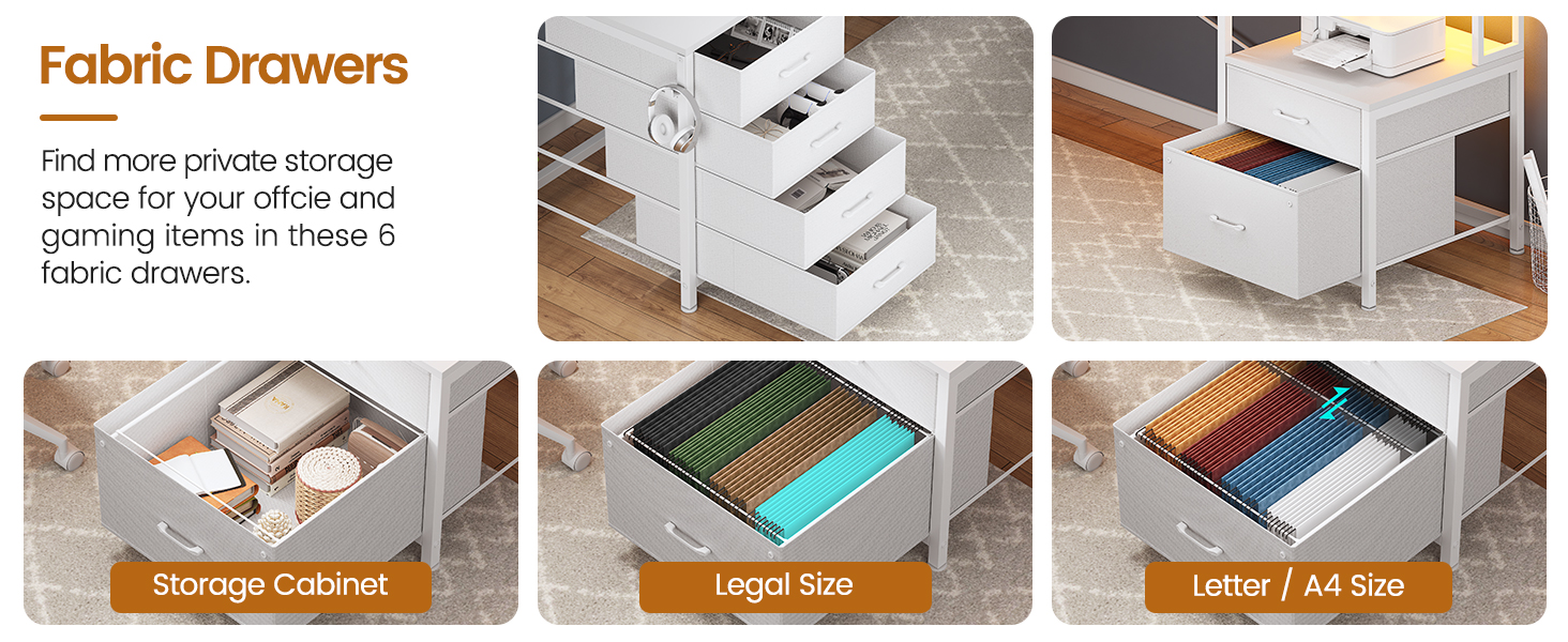 L Shaped Desk with 6 Drawer  108" Home Office Desk with File Drawer