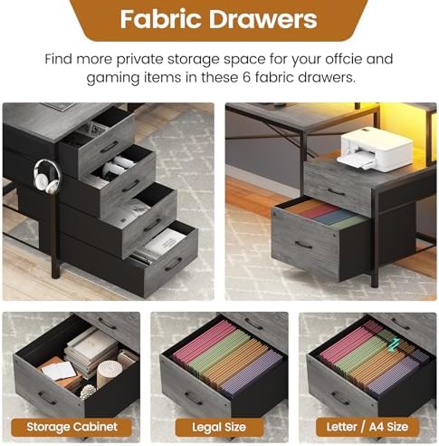 L Shaped Desk with 6 Drawer  108" Home Office Desk with File Drawer