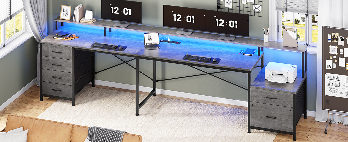 L Shaped Desk with 6 Drawer  108" Home Office Desk with File Drawer