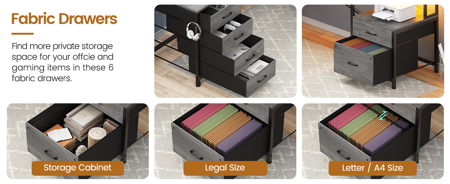 L Shaped Desk with 6 Drawer  108" Home Office Desk with File Drawer