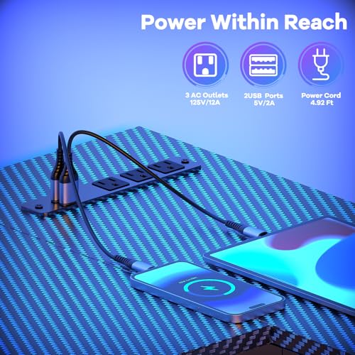 L Shaped Gaming Desk with LED Lights & Power Outlet  40 Reversible Computer Desk with Adjustable Monitor Stand and Storage Shelves Corner Home Office Desk for Small Space Carbon Fiber Black