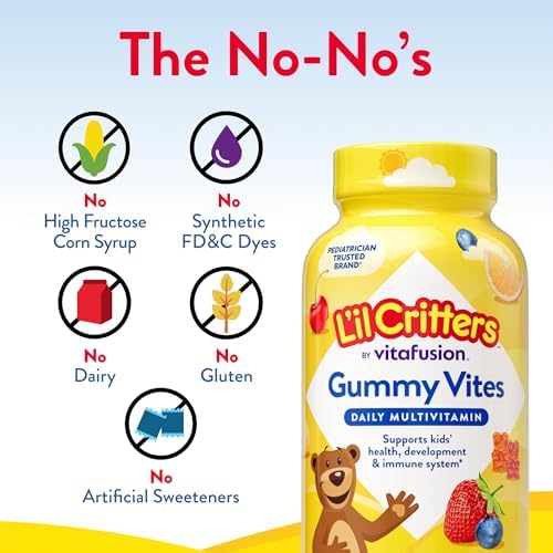 L il Critters Gummy Vites Daily Gummy Multivitamin for Kids  Vitamin C  D3 for Immune Support Cherry  Strawberry  Orange  Pineapple and Blueberry Flavors  70 Count Gummies