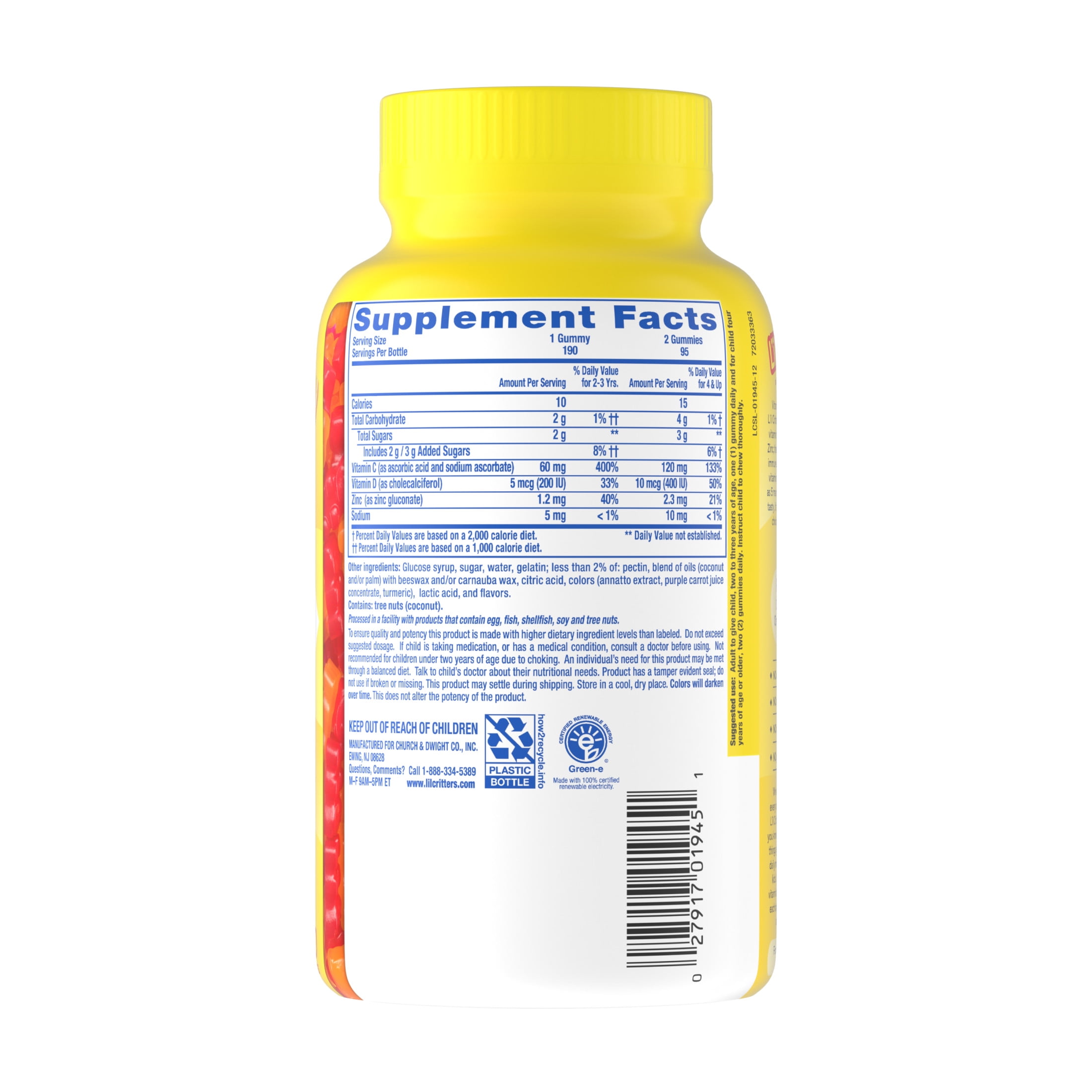 L'il Critters Immune C Suplemento Vitamínico Gomoso para Niños, Sabor a Fruta, 190 Unidades