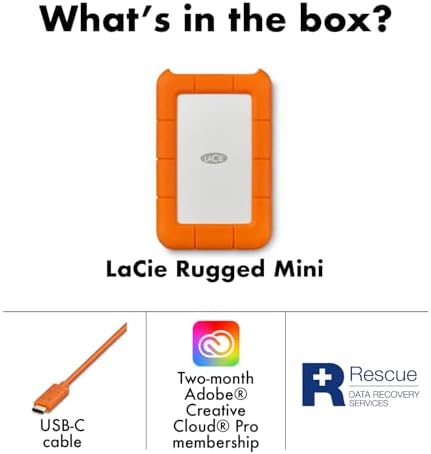 LaCie Rugged Mini  4TB  2 5  Portable External Hard Drive  for PC Mac iPad and iPhone  Data Rescue Service  LAC900633 