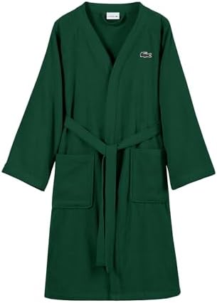 Lacoste Classic Pique Bath Robe  100  Soft Cotton Terry  Unisex Adult Bathrobe  Absorbent & Quick Drying  One Size Fits Most
