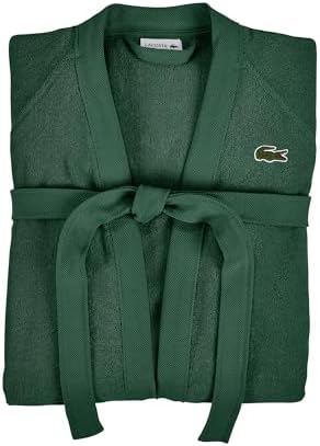 Lacoste Classic Pique Bath Robe  100  Soft Cotton Terry  Unisex Adult Bathrobe  Absorbent & Quick Drying  One Size Fits Most