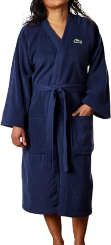 Lacoste Classic Pique Bath Robe  100  Soft Cotton Terry  Unisex Adult Bathrobe  Absorbent & Quick Drying  One Size Fits Most