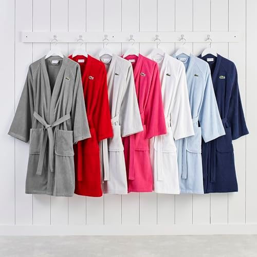 Lacoste Classic Pique Bath Robe  100  Soft Cotton Terry  Unisex Adult Bathrobe  Absorbent & Quick Drying  One Size Fits Most