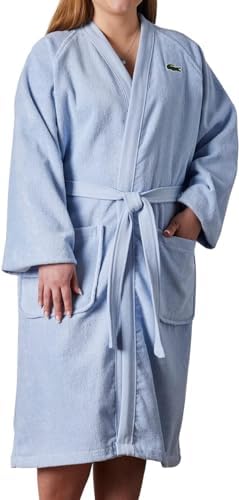 Lacoste Classic Pique Bath Robe  100  Soft Cotton Terry  Unisex Adult Bathrobe  Absorbent & Quick Drying  One Size Fits Most