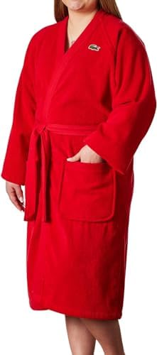 Lacoste Classic Pique Bath Robe  100  Soft Cotton Terry  Unisex Adult Bathrobe  Absorbent & Quick Drying  One Size Fits Most