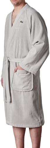 Lacoste Classic Pique Bath Robe  100  Soft Cotton Terry  Unisex Adult Bathrobe  Absorbent & Quick Drying  One Size Fits Most