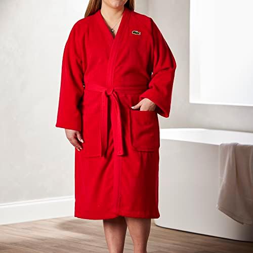 Lacoste Classic Pique Bath Robe  100  Soft Cotton Terry  Unisex Adult Bathrobe  Absorbent & Quick Drying  One Size Fits Most