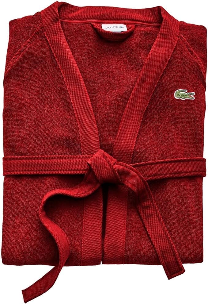 Lacoste Classic Pique Bath Robe  100  Soft Cotton Terry  Unisex Adult Bathrobe  Absorbent & Quick Drying  One Size Fits Most