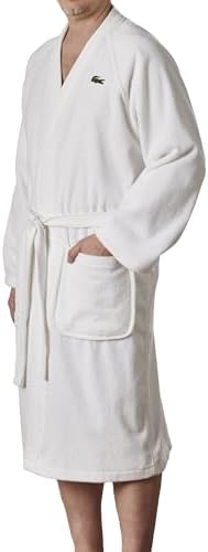 Lacoste Classic Pique Bath Robe  100  Soft Cotton Terry  Unisex Adult Bathrobe  Absorbent & Quick Drying  One Size Fits Most