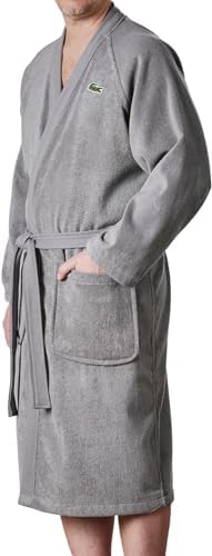 Lacoste Classic Pique Bath Robe  100  Soft Cotton Terry  Unisex Adult Bathrobe  Absorbent & Quick Drying  One Size Fits Most
