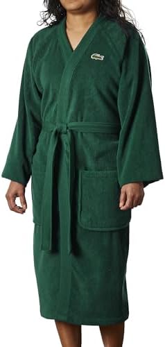Lacoste Classic Pique Bath Robe  100  Soft Cotton Terry  Unisex Adult Bathrobe  Absorbent & Quick Drying  One Size Fits Most