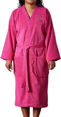 Lacoste Classic Pique Bath Robe  100  Soft Cotton Terry  Unisex Adult Bathrobe  Absorbent & Quick Drying  One Size Fits Most