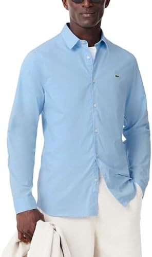 Lacoste Mens Long Sleeve Slim Fit Poplin Button Down Shirt