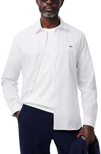 Lacoste Mens Long Sleeve Slim Fit Poplin Button Down Shirt