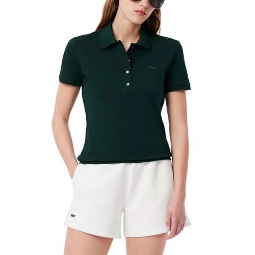 Talla 10 - Lacoste Womens Short Sleeve Slim Fit Stretch Pique Polo Shirt