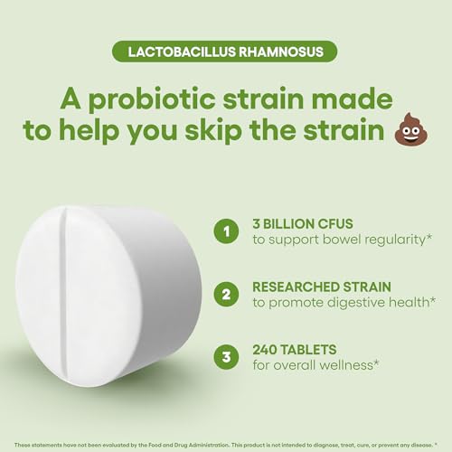 Lactobacillus Rhamnosus Suplemento probiótico 240 tabletas 3 mil millones de UFC probióticos para hombres y mujeres apoya la salud intestinal digestiva y intestinal (240, Lactobacillus Rhamnosus)