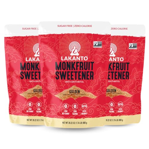 Lakanto Golden Monk Fruit Sweetener With Erythritol  Raw Cane Sugar Substitute  Monk Fruit Extract  Raw Sugar Replacement for Baking  Coffee & Tea  Gluten Free  Low Carb  Non GMO  Keto  1 76 lb  3 PK