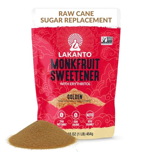 Lakanto Golden Monk Fruit Sweetener With Erythritol  Raw Cane Sugar Substitute  Monk Fruit Extract  Raw Sugar Replacement for Baking  Coffee & Tea  Gluten Free  Low Carb  Non GMO  Keto  1 76 lb  3 PK