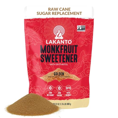Lakanto Golden Monk Fruit Sweetener With Erythritol  Raw Cane Sugar Substitute  Monk Fruit Extract  Raw Sugar Replacement for Baking  Coffee & Tea  Gluten Free  Low Carb  Non GMO  Keto  1 76 lb  3 PK