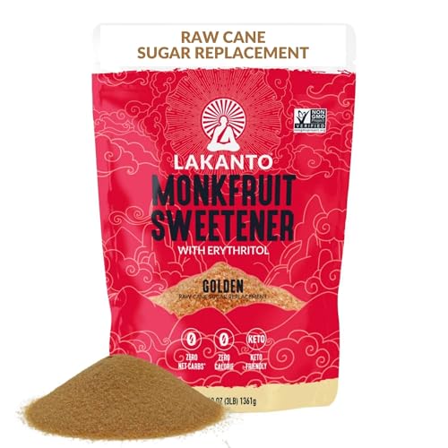 Lakanto Golden Monk Fruit Sweetener With Erythritol  Raw Cane Sugar Substitute  Monk Fruit Extract  Raw Sugar Replacement for Baking  Coffee & Tea  Gluten Free  Low Carb  Non GMO  Keto  1 76 lb  3 PK