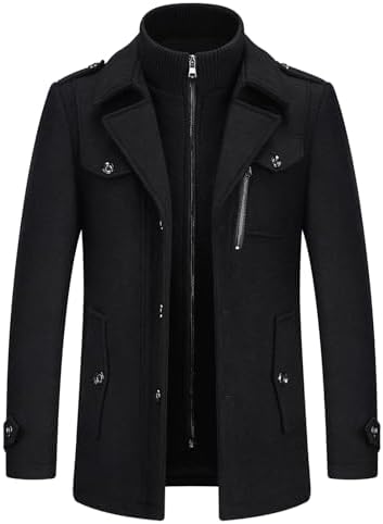 Lamgool Mens Winter Wool Blend Coat Casual Business Single Breasted Peacoat