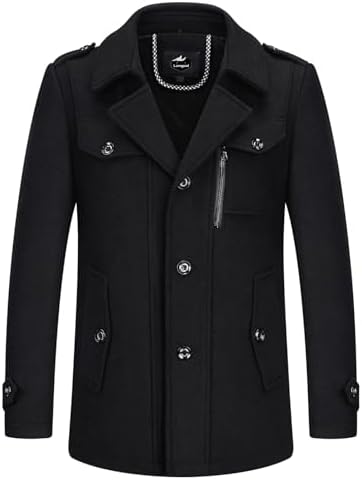 Lamgool Mens Winter Wool Blend Coat Casual Business Single Breasted Peacoat