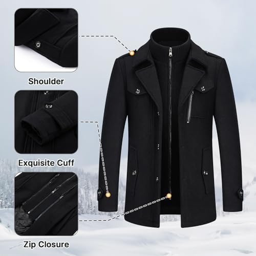 Lamgool Mens Winter Wool Blend Coat Casual Business Single Breasted Peacoat