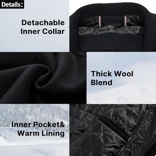 Lamgool Mens Winter Wool Blend Coat Casual Business Single Breasted Peacoat