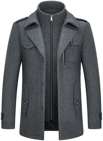 Lamgool Mens Winter Wool Blend Coat Casual Business Single Breasted Peacoat