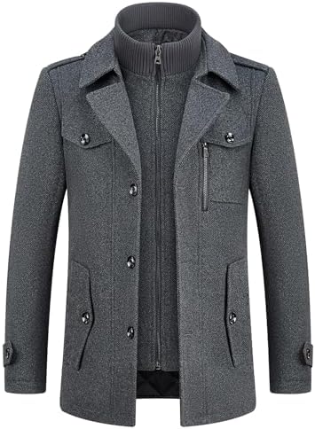 Lamgool Mens Winter Wool Blend Coat Casual Business Single Breasted Peacoat