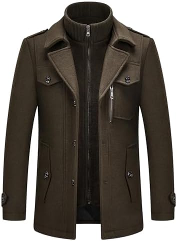 Lamgool Mens Winter Wool Blend Coat Casual Business Single Breasted Peacoat