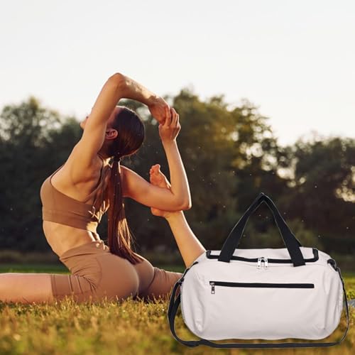 Large Gym & Travel Duffel Bag with Wet/Dry Compartments   Spacious Sports Bag for Swimming  Yoga  Beach  and Overnight Trips  White 