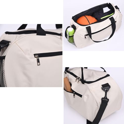 Large Gym & Travel Duffel Bag with Wet/Dry Compartments   Spacious Sports Bag for Swimming  Yoga  Beach  and Overnight Trips  White 