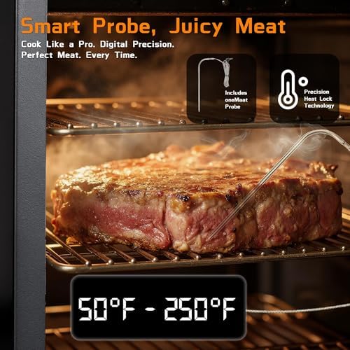 Large Vertical Electric Smoker Grill   633 sq in   4 Rack BBQ Smoker with Built in Meat Probe  Wood Chip Loader &Weather Resistant Cover   Perfect for Steak  Fish  Ribs  Black