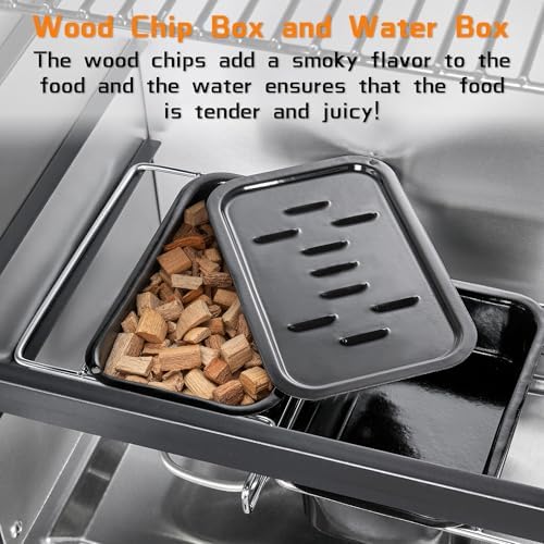 Large Vertical Electric Smoker Grill   633 sq in   4 Rack BBQ Smoker with Built in Meat Probe  Wood Chip Loader &Weather Resistant Cover   Perfect for Steak  Fish  Ribs  Black